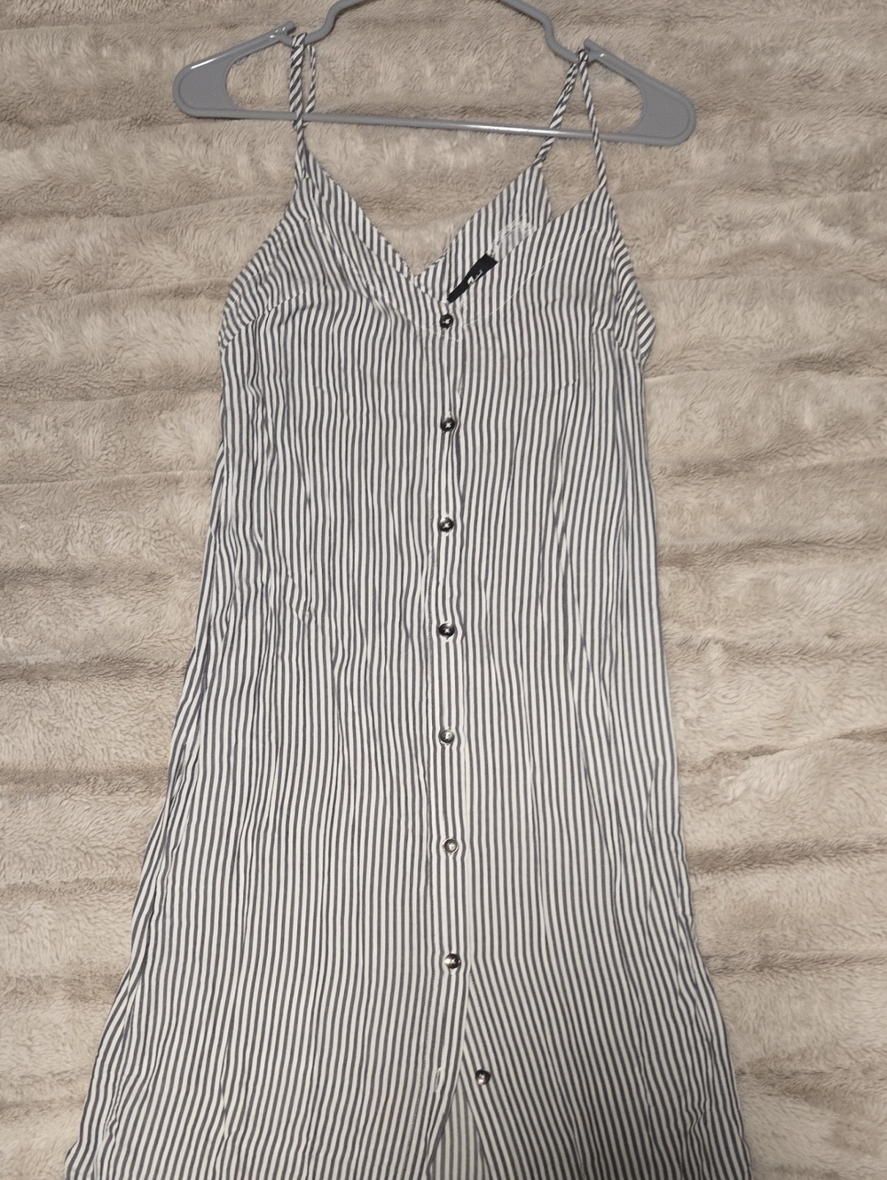 7 For All Mankind Blue and White Striped Button-Front Midi Slip Dress